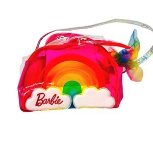 Barbie Rainbow Clouds Plastic Purse Doll Carrier Clear Pink Tote Bag